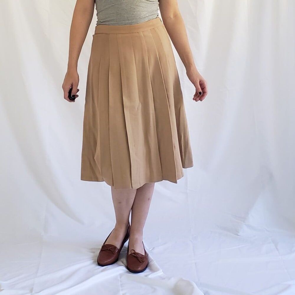 60s Tan Pleated Skirt‎